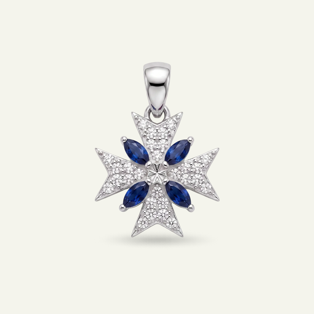 Silver 925 - Maltese Cross Pendant - Rhodium Plated