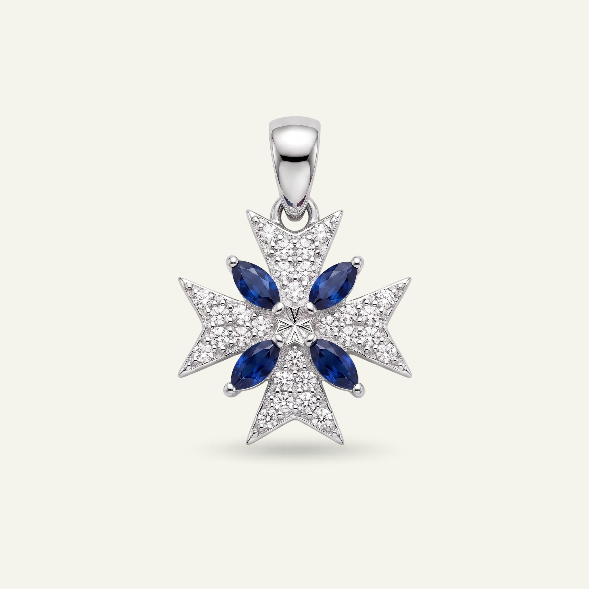 Silver 925 - Maltese Cross Pendant - Rhodium Plated