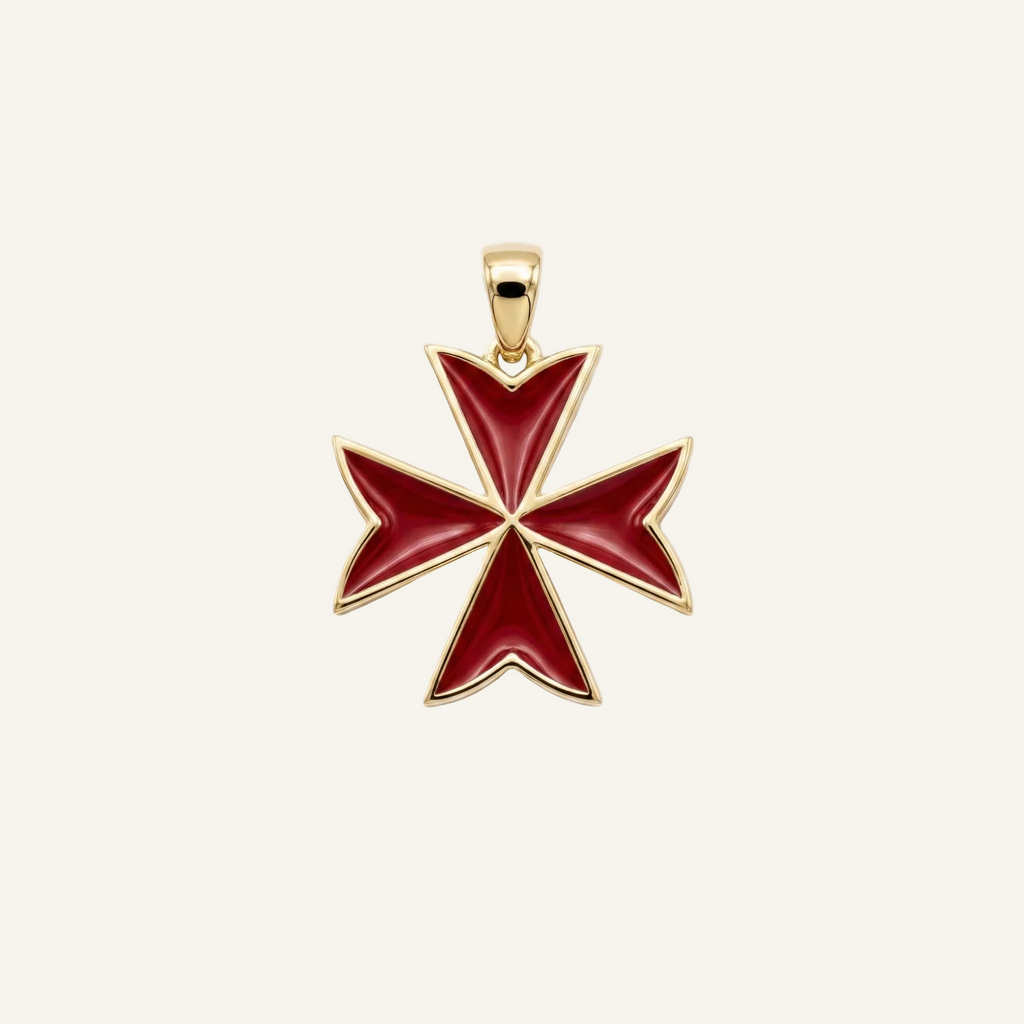 Silver 925 - Maltese Cross Red Pendant - Gold Plated
