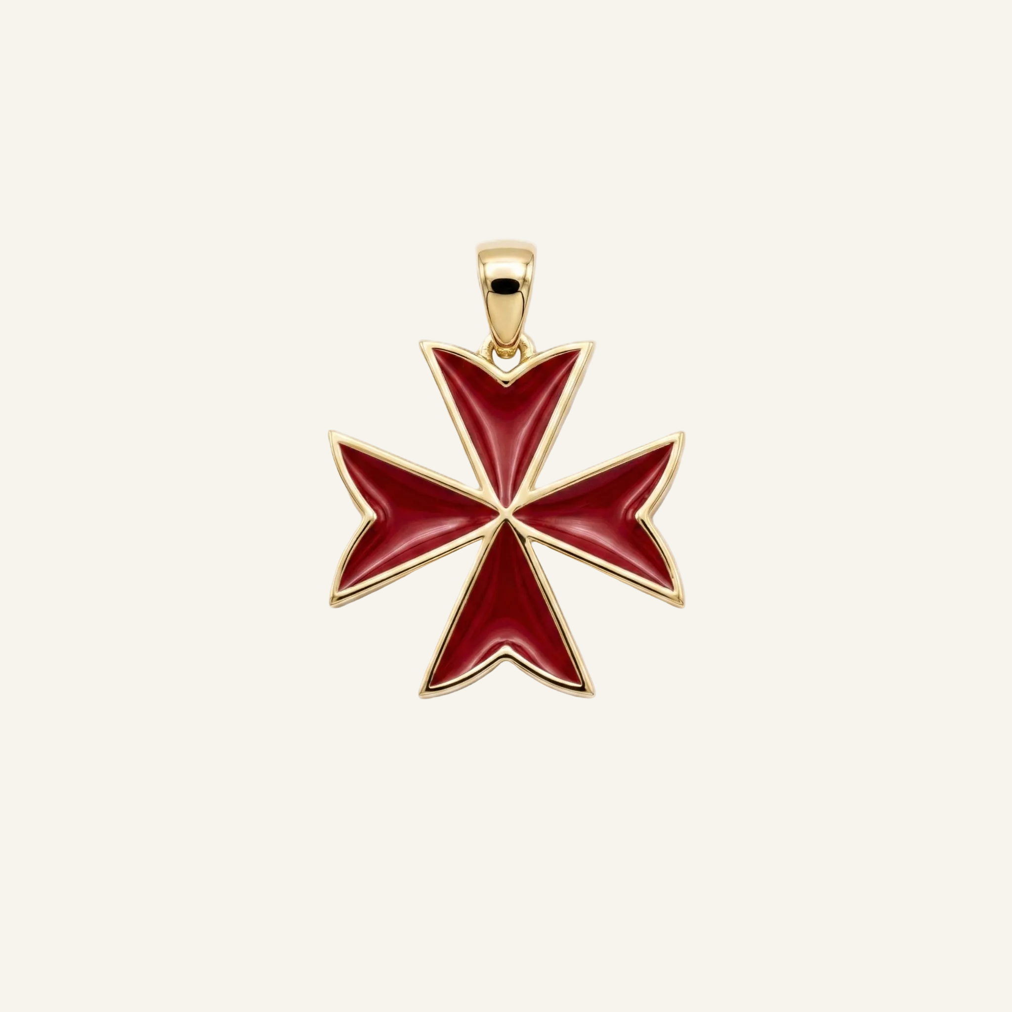 Silver 925 - Maltese Cross Red Pendant - Gold Plated