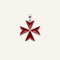 Silver 925 - Maltese Cross Red Pendant - Rhodium Plated