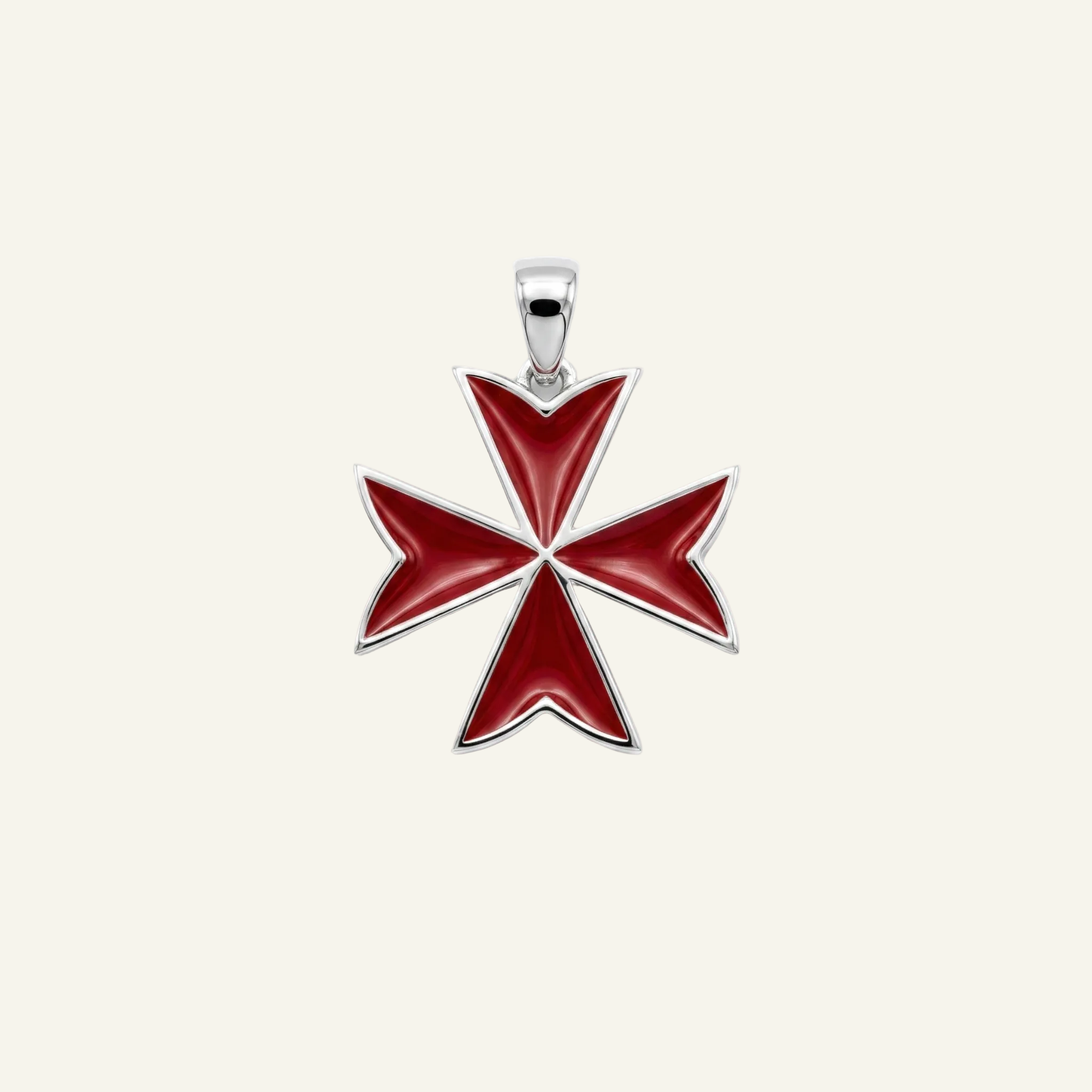 Silver 925 - Maltese Cross Red Pendant - Rhodium Plated