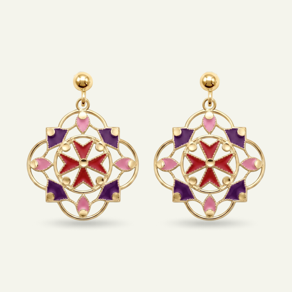 Silver 925 - Maltese Cross Earrings  - Gold Plated