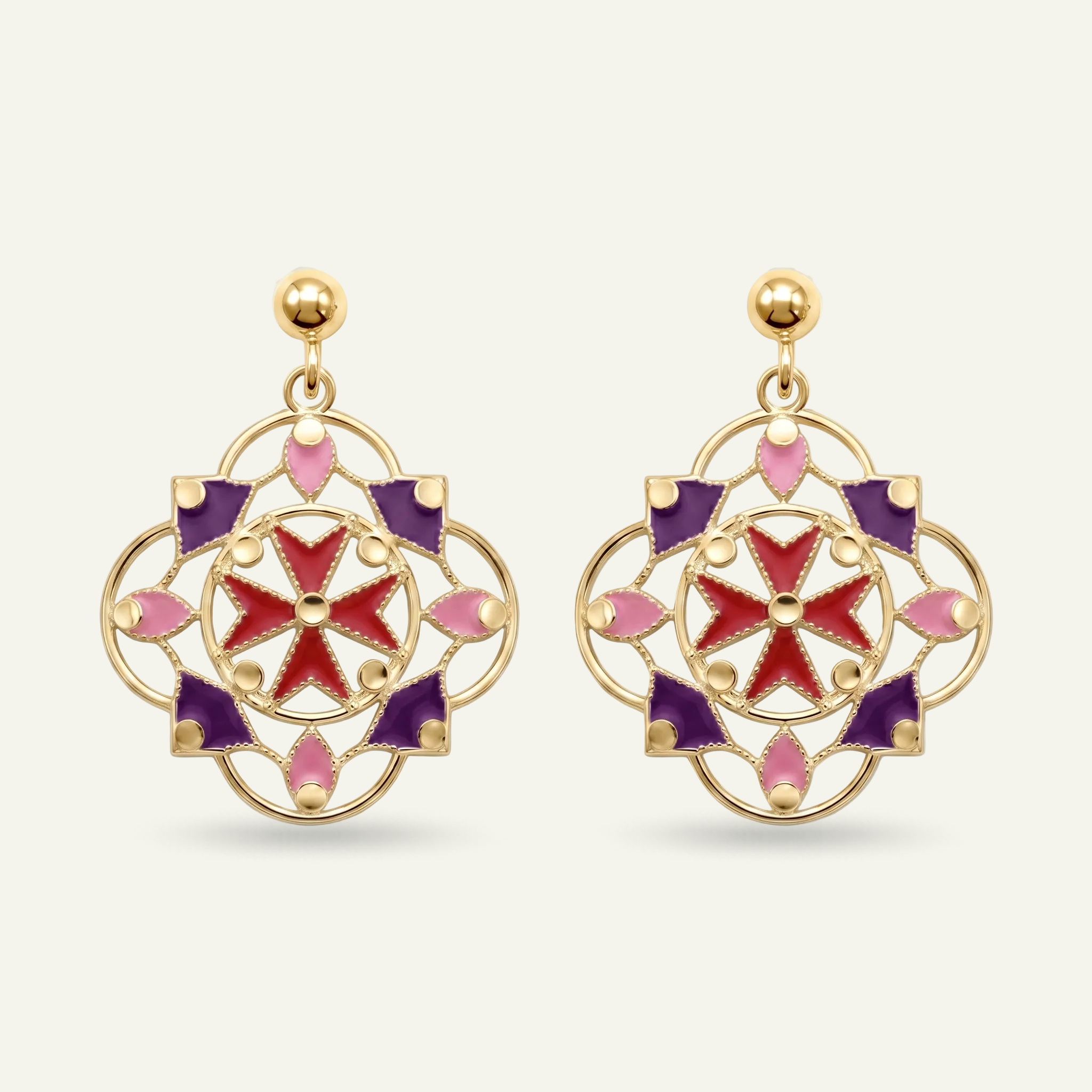 Silver 925 - Maltese Cross Earrings  - Gold Plated