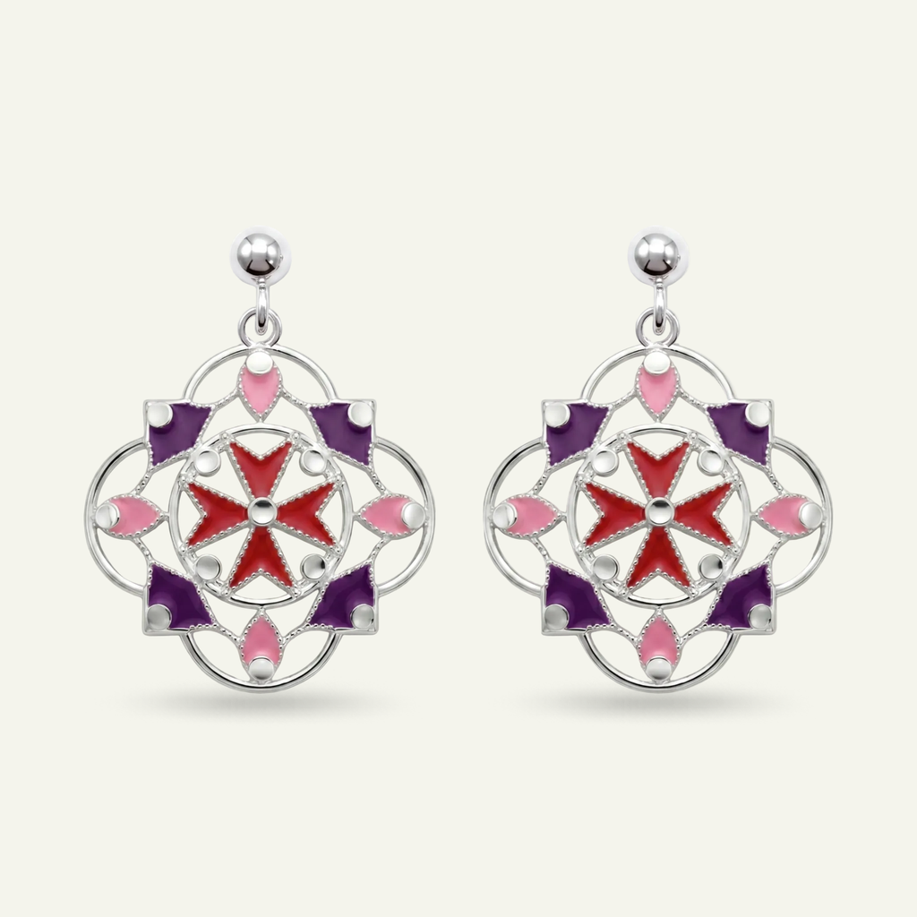 Silver 925 - Maltese Cross Earrings - Rhodium Plated