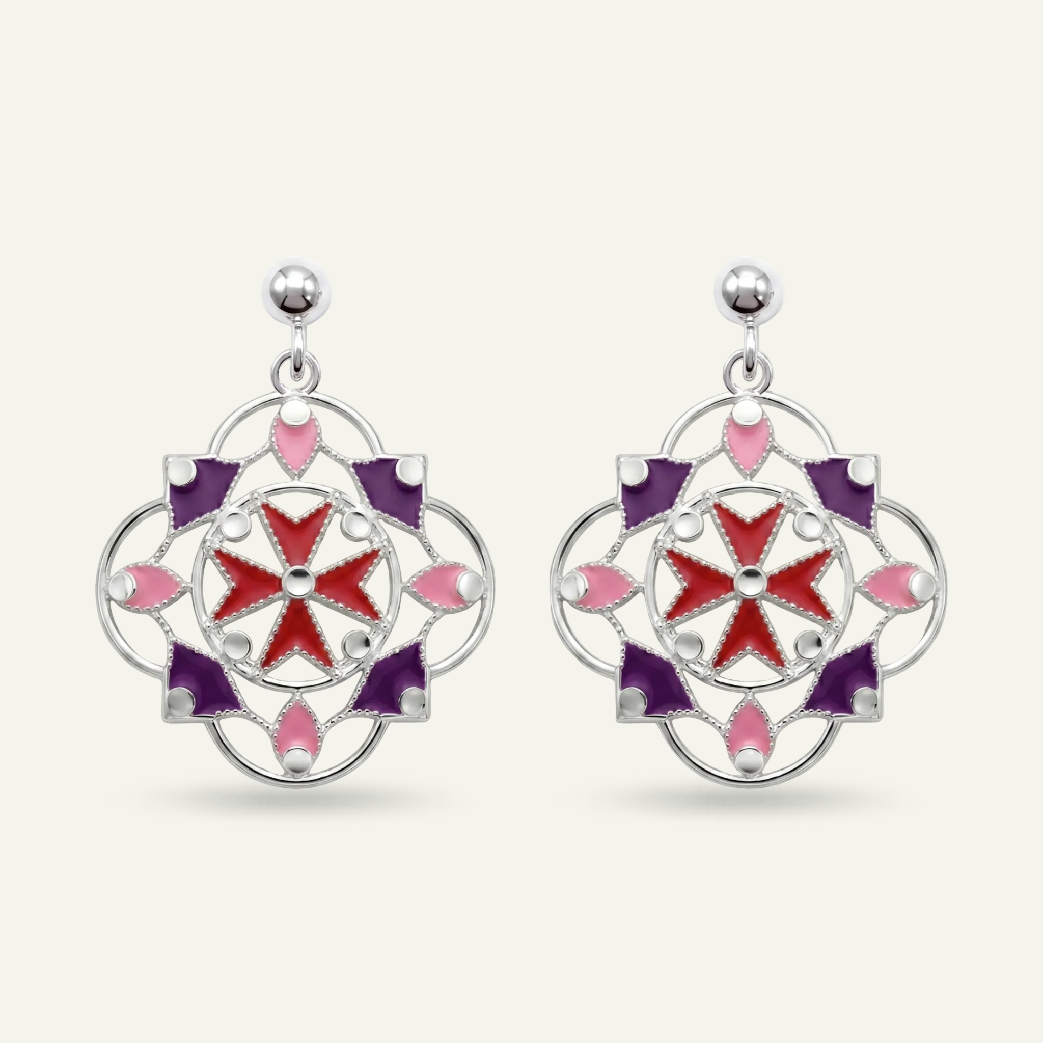 Silver 925 - Maltese Cross Earrings - Rhodium Plated