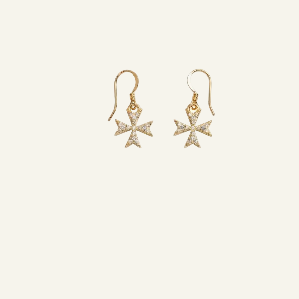 Silver 925 - Maltese Cross Earrings - Gold Plated