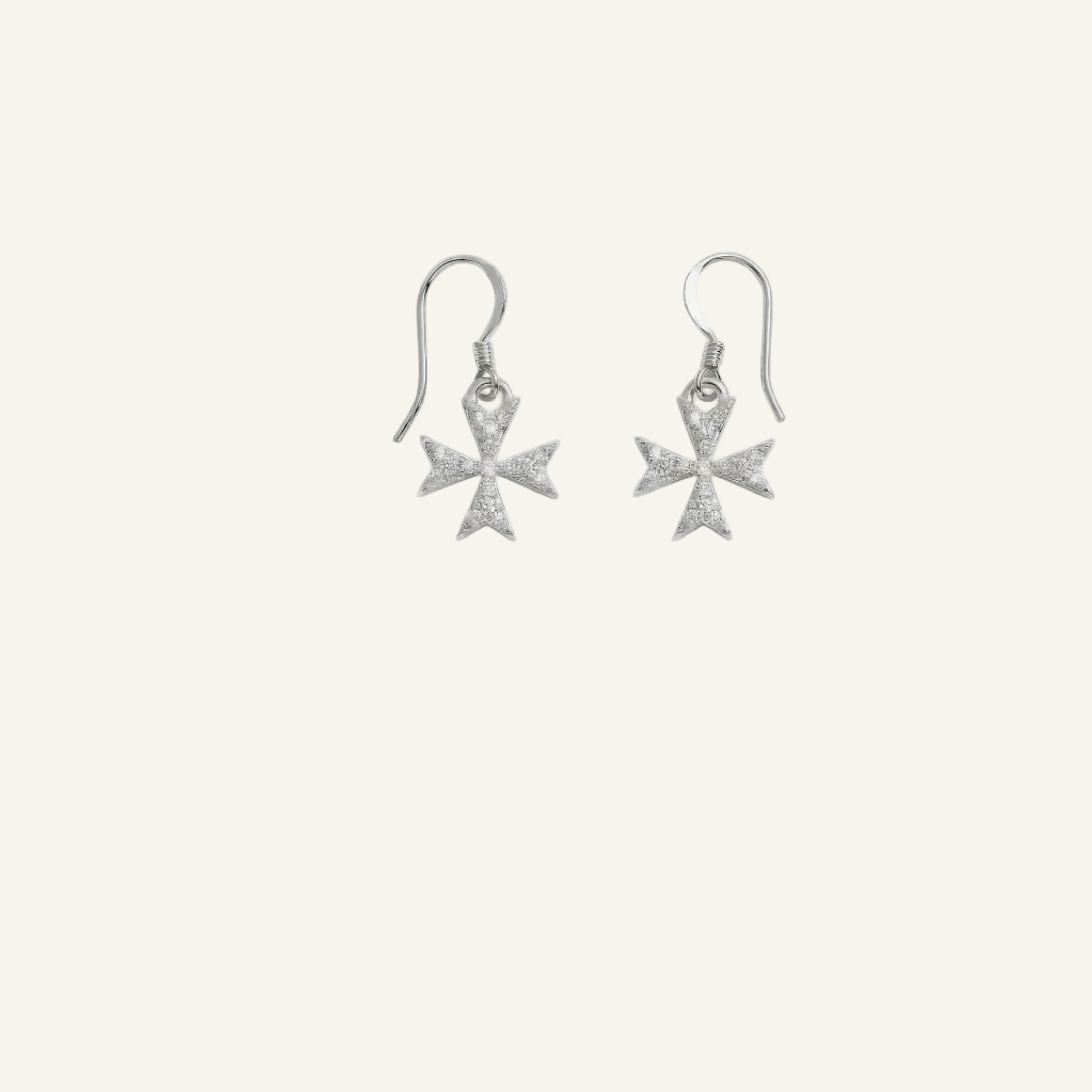 Silver 925 - Maltese Cross Earrings - Rhodium Plated