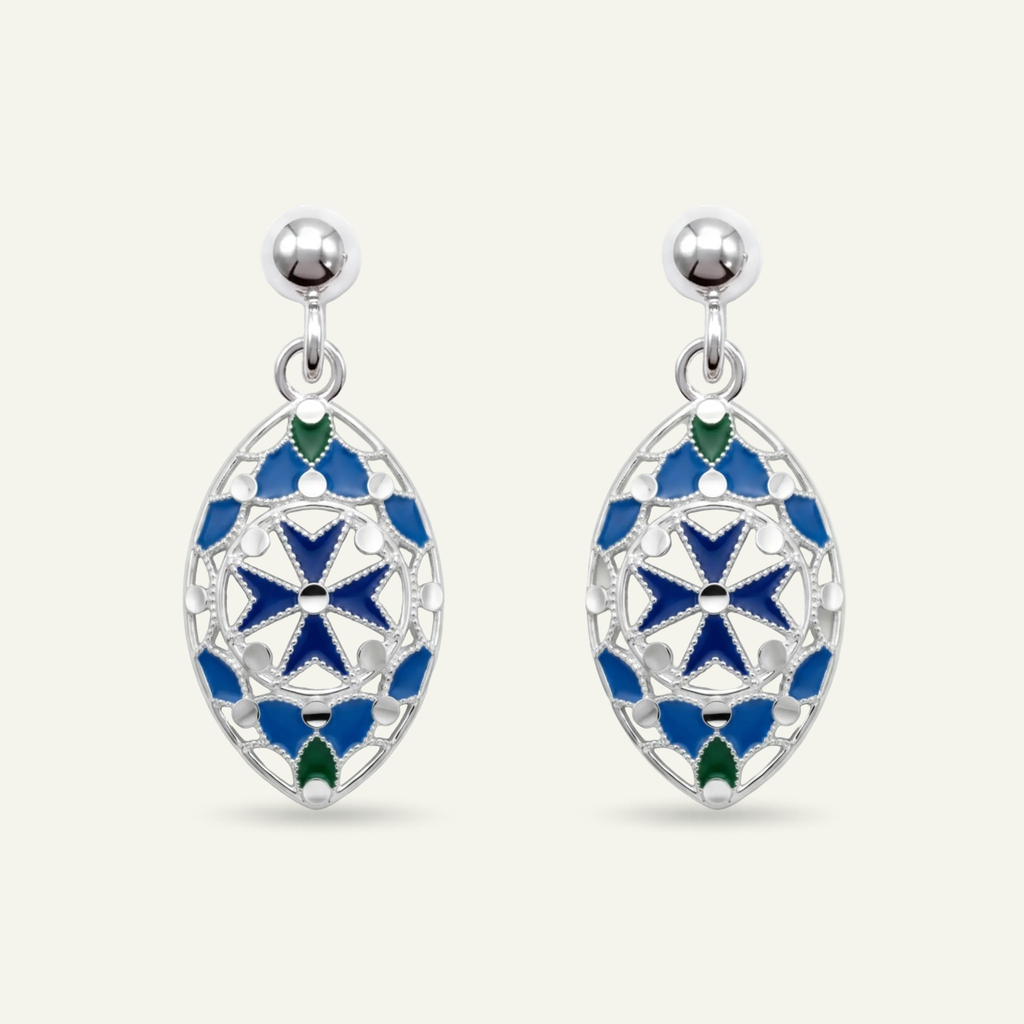 Silver 925 - Maltese Cross Earrings - Rhodium Plated