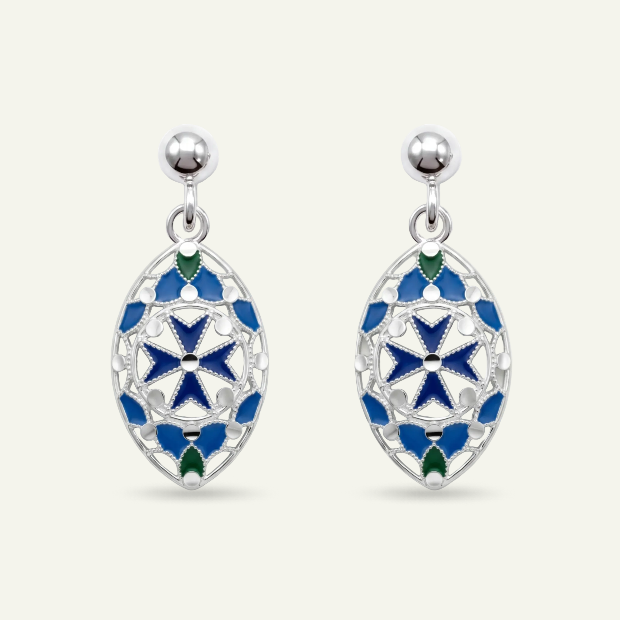 Silver 925 - Maltese Cross Earrings - Rhodium Plated