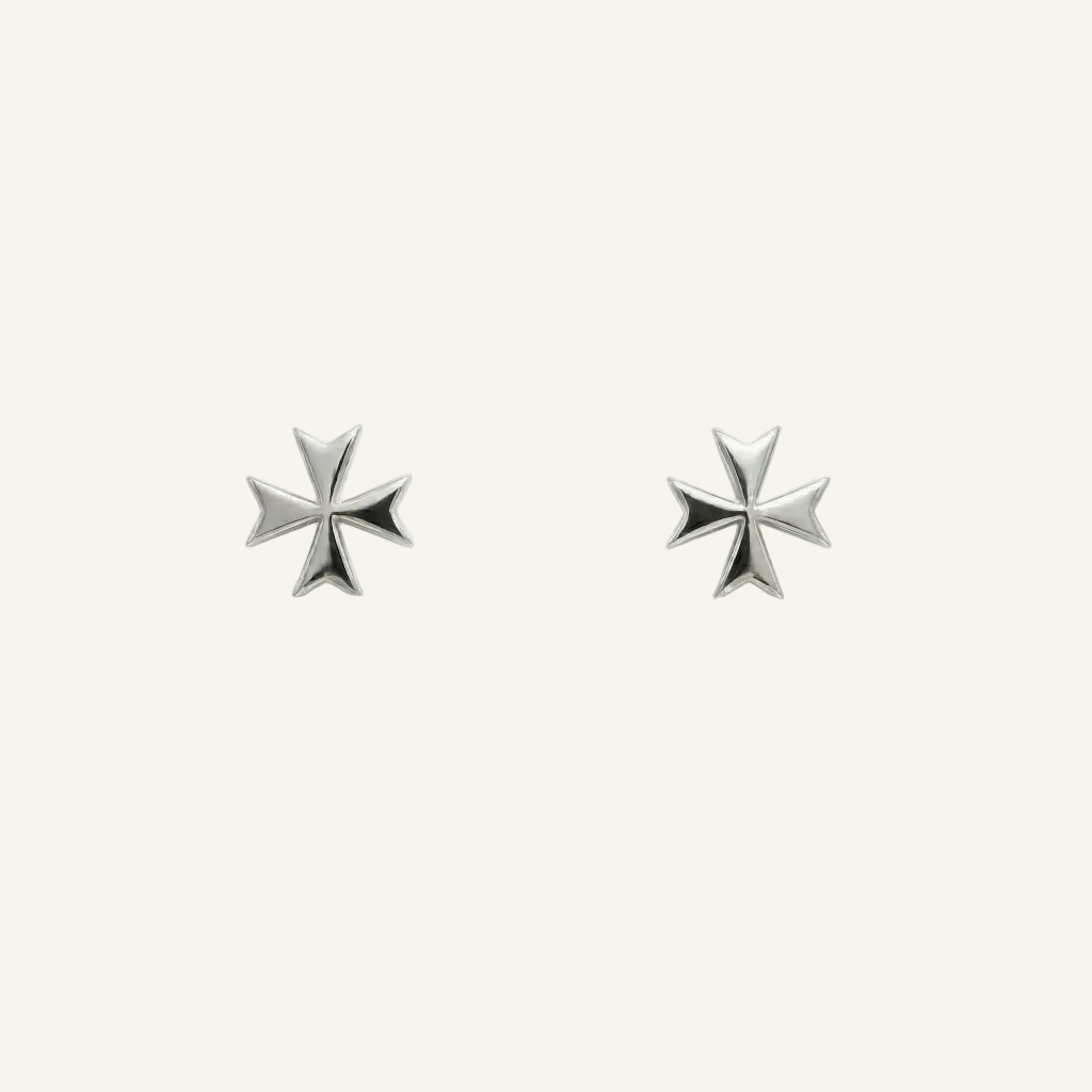 Silver 925 - Maltese Cross Earrings - Rhodium Plated