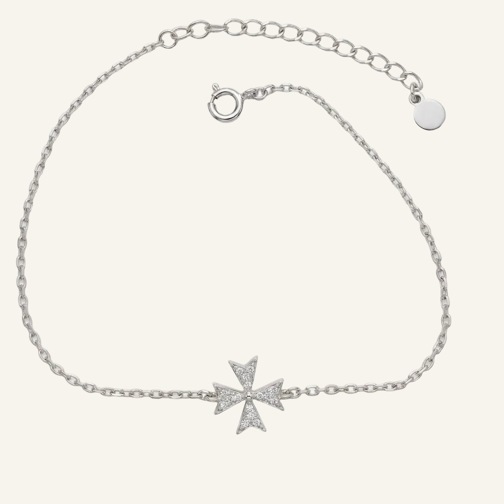 Silver 925 - Maltese Cross Bracelet - Rhodium Plated