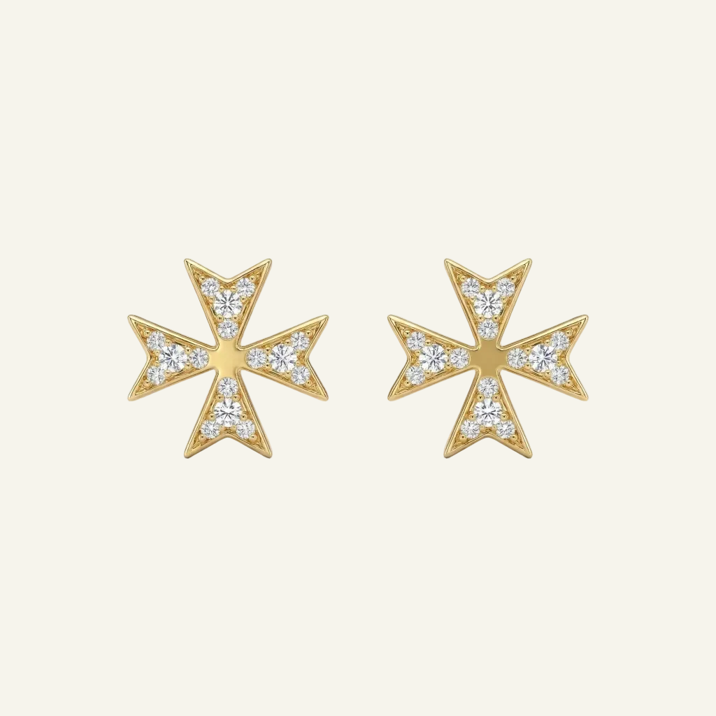 Silver 925 - Maltese Cross Earrings - Gold Plated