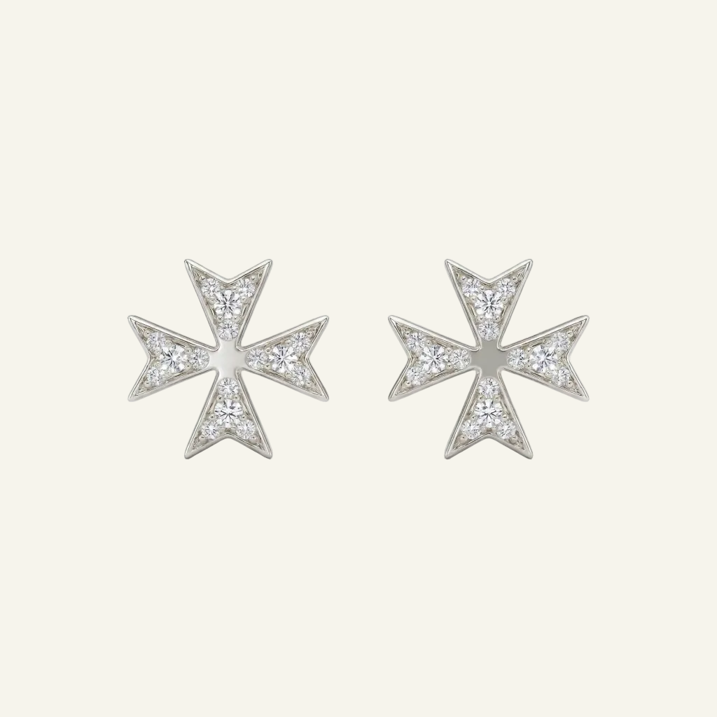 Silver 925 - Maltese Cross Earrings - Rhodium Plated