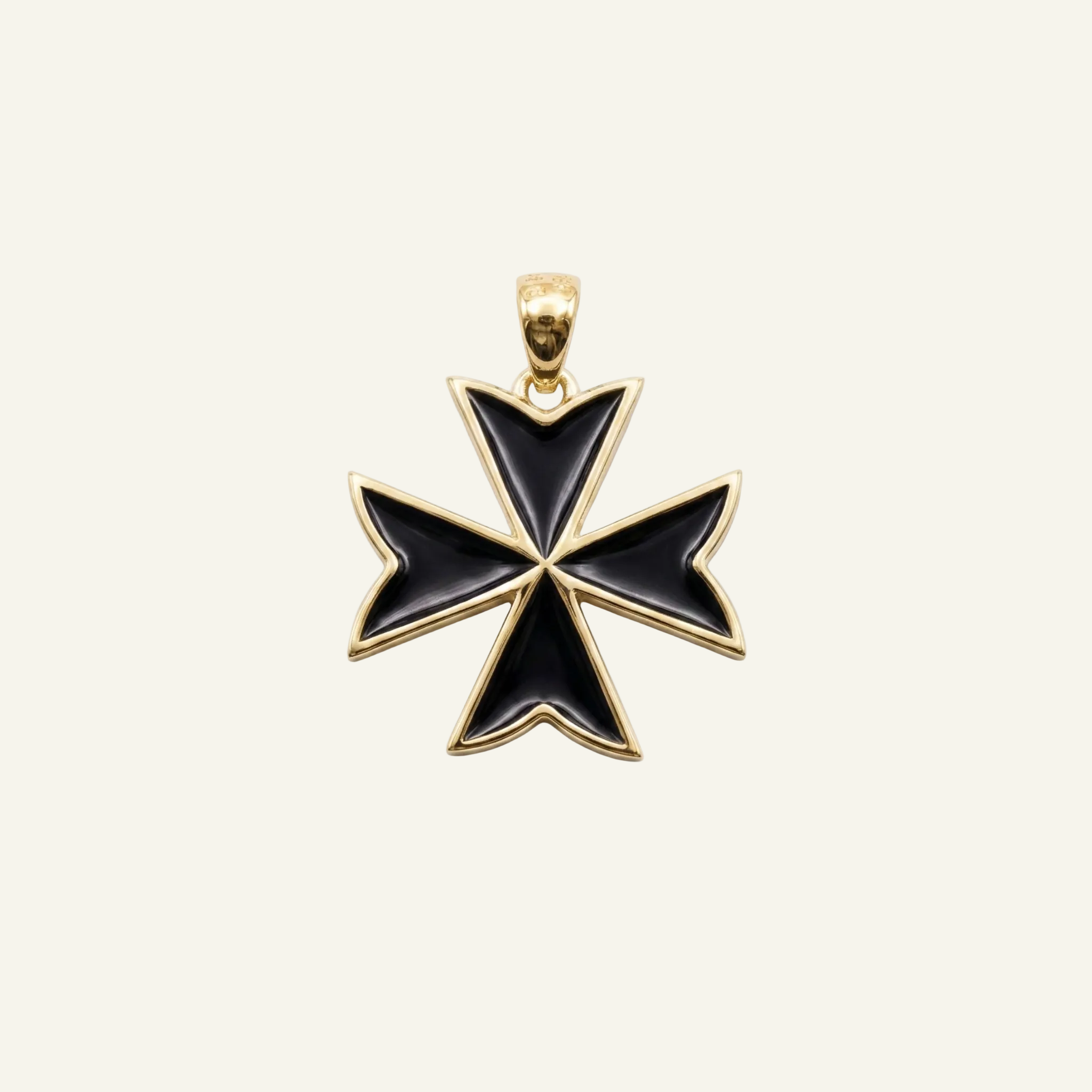 Silver 925 - Maltese Cross Black Pendant - Gold Plated