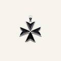 Silver 925 - Maltese Cross Black Pendant - Rhodium Plated
