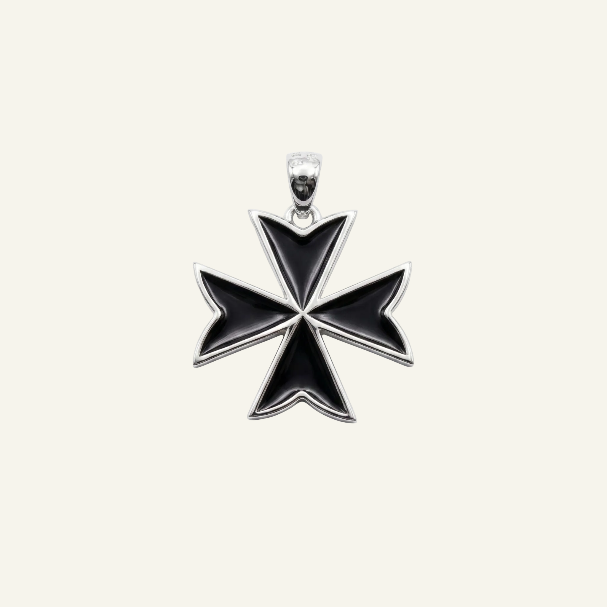 Silver 925 - Maltese Cross Black Pendant - Rhodium Plated