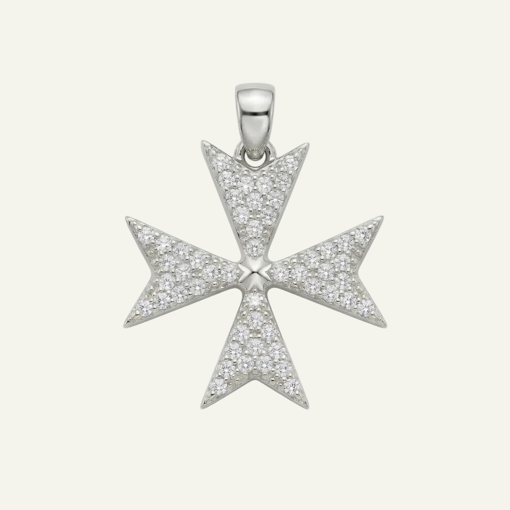 Silver 925 - Maltese Cross Pendant - Rhodium Plated
