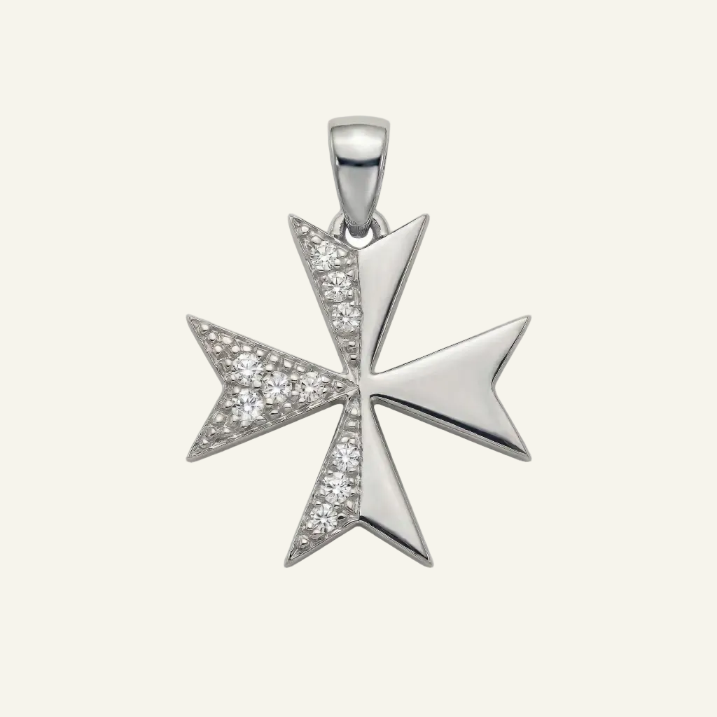 Silver 925 - Maltese Cross Pendant - Rhodium Plated