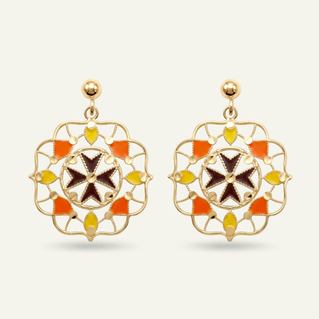 Silver 925 - Maltese Cross Earrings - Gold Plated