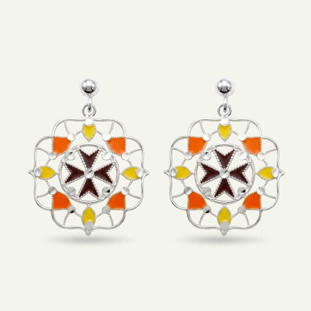 Silver 925 - Maltese Cross Earrings - Rhodium Plated