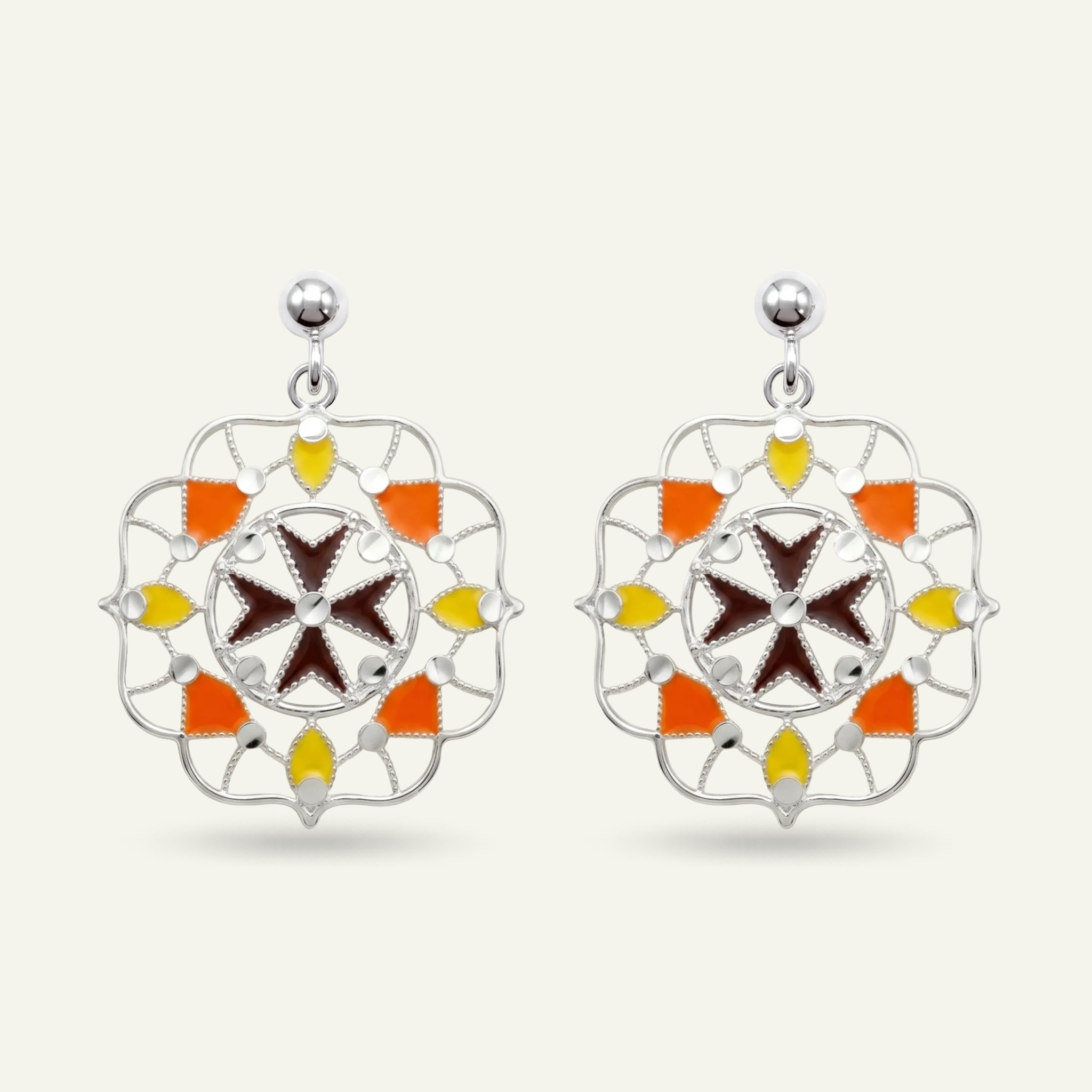 Silver 925 - Maltese Cross Earrings - Rhodium Plated