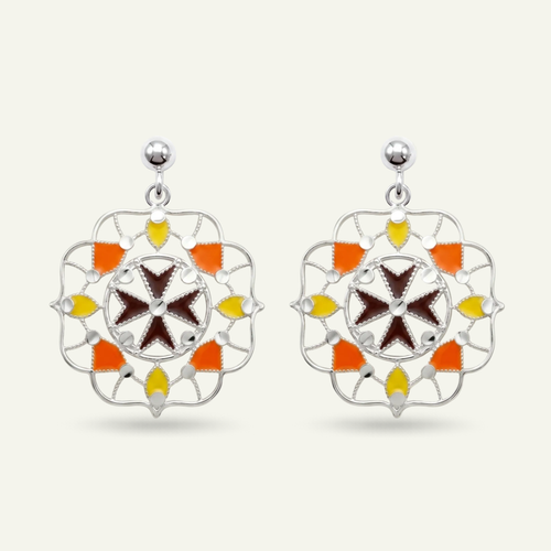 Silver 925 - Maltese Cross Earrings - Rhodium Plated