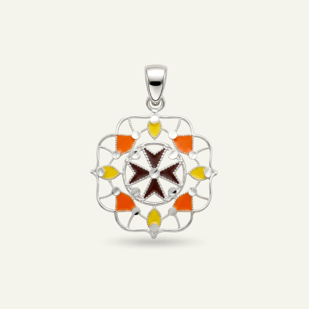 Silver 925 - Maltese Cross Pendant - Rhodium Plated