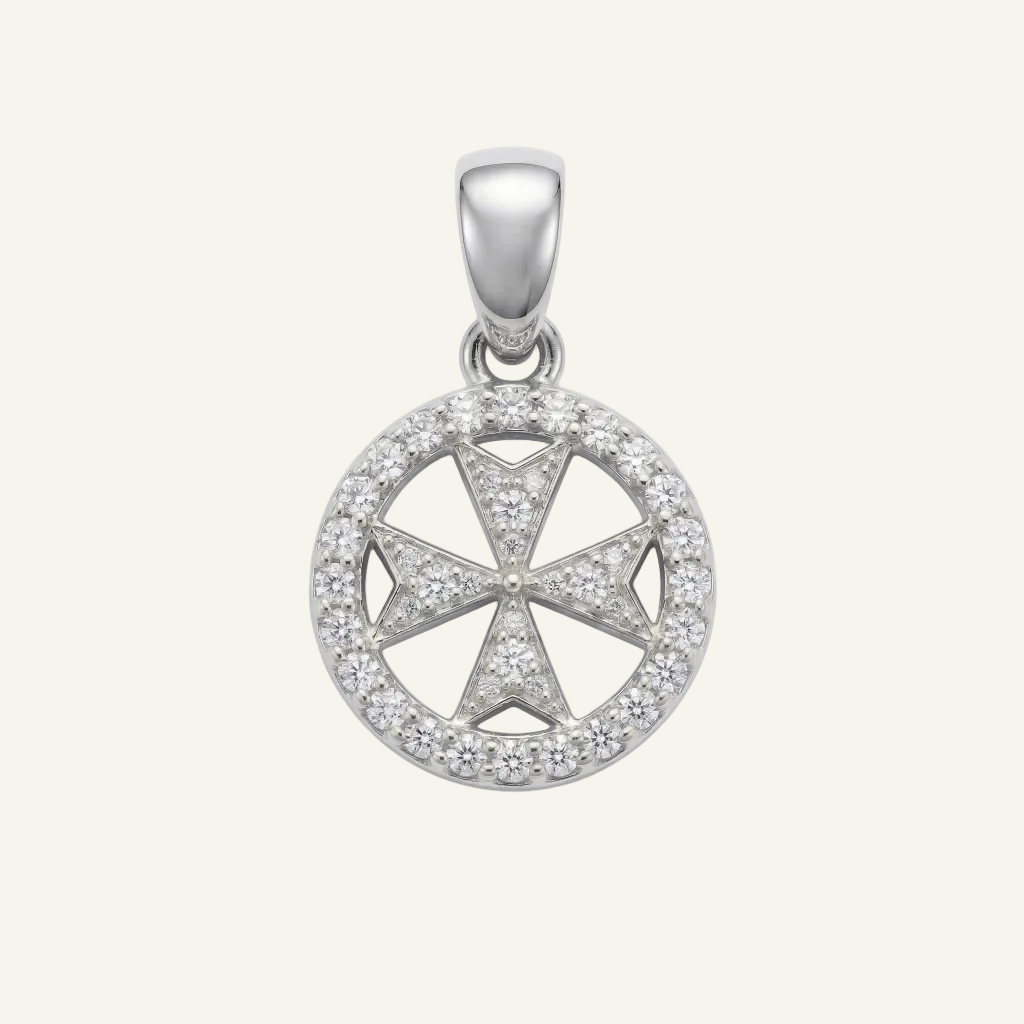 Silver 925 - Maltese Cross Pendant - Rhodium Plated