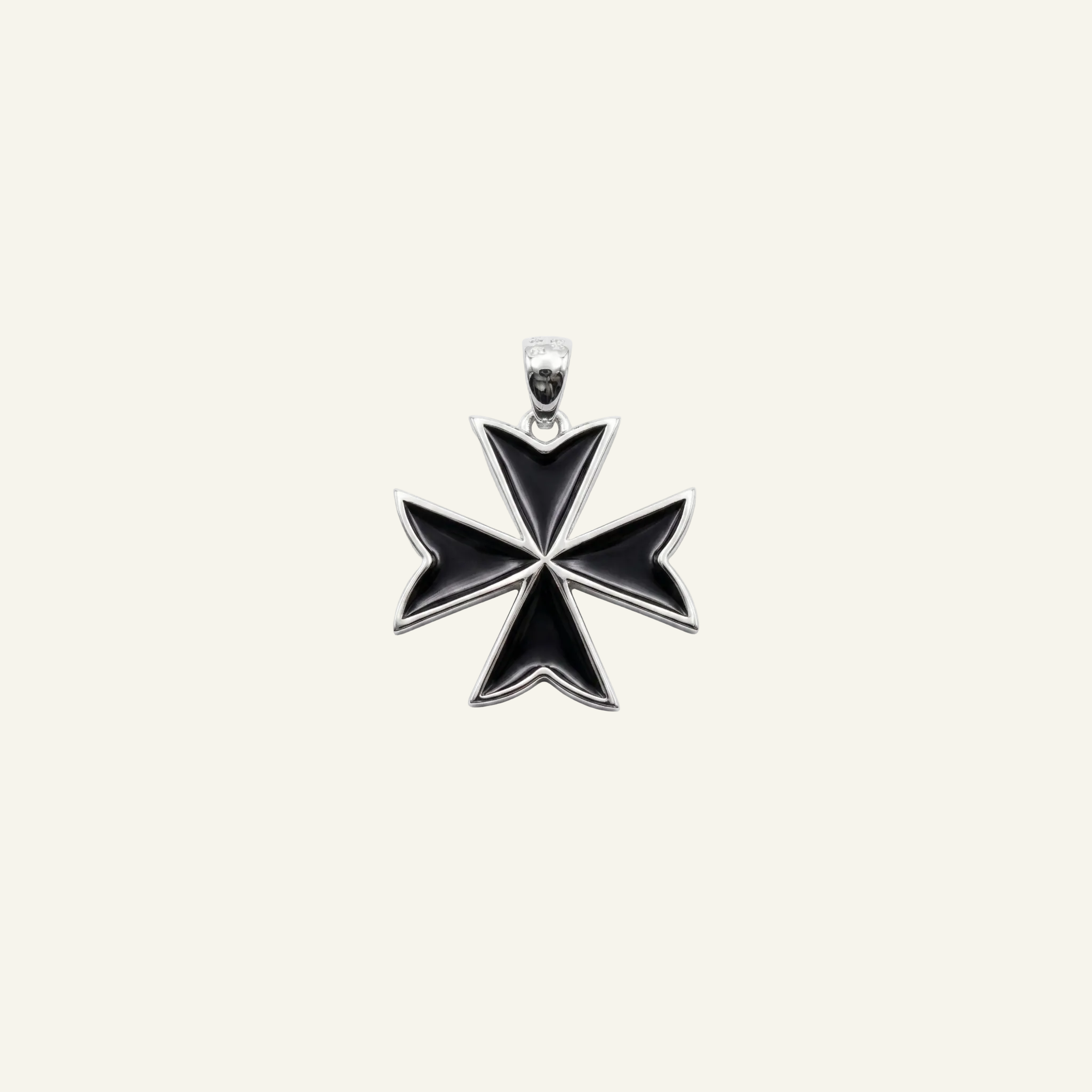 Silver 925 - Maltese Cross Black Pendant - Rhodium Plated