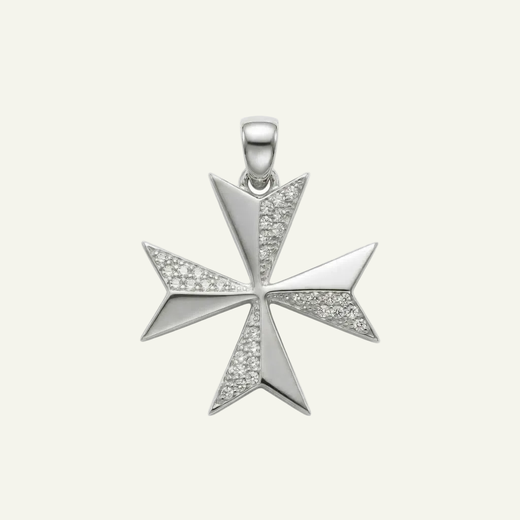 Silver 925 - Maltese Cross Pendant - Rhodium Plated