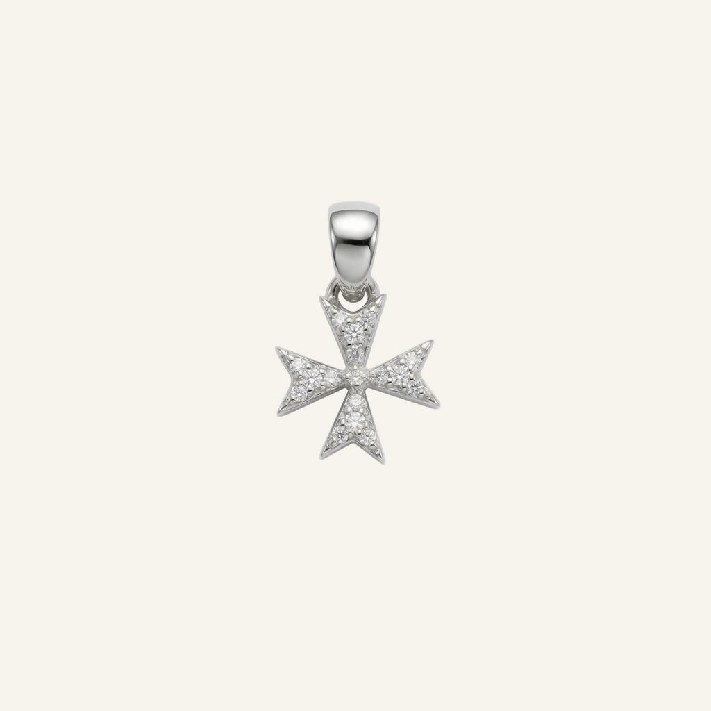 Silver 925 - Maltese Cross Pendant - Rhodium Plated