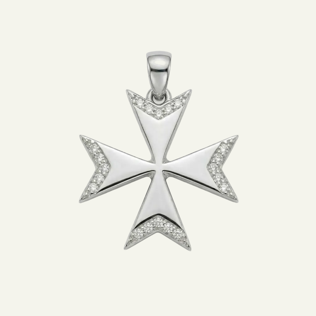 Silver 925 - Maltese Cross Pendant - Rhodium Plated