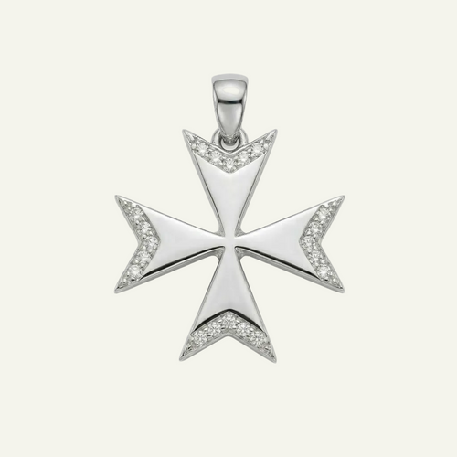 Silver 925 - Maltese Cross Pendant - Rhodium Plated